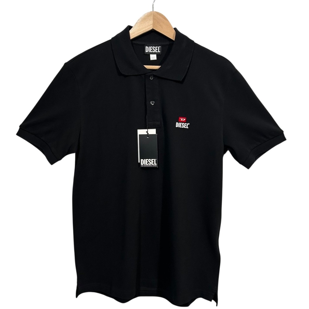 Diesel Men's‎ T-Smith Div Polo Shirt Size M Black 100% Cotton Stretch Fabric
